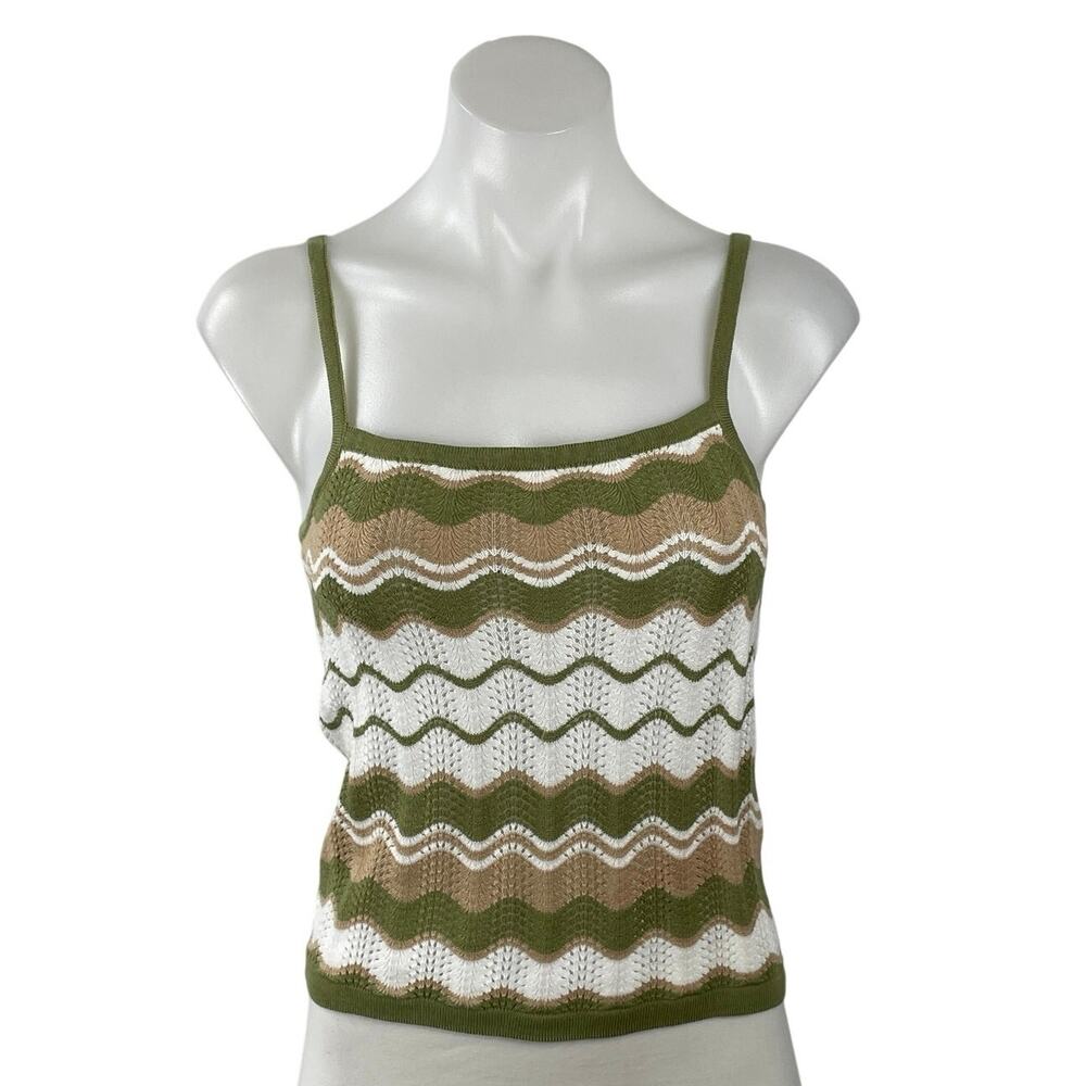 NEW MinkPink Green Knit Striped Zig Zag Abstract Cami Camisole Tank Top Size S